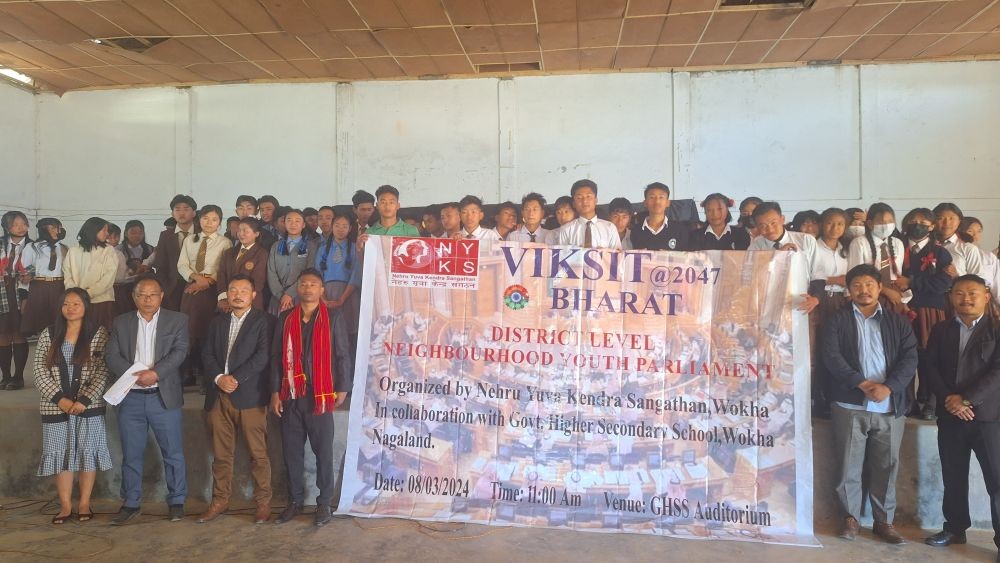 Participants during the Viksit Bharat@2047 District Level Neighborhood Youth Parliament held at GHSS auditorium hall, Wokha on March 8. (Morung Photo)